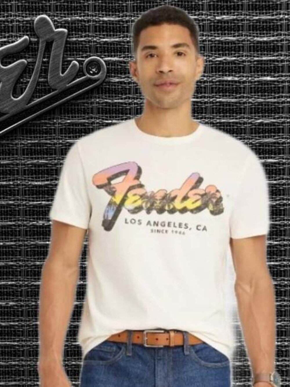 Men's 3XL Fender Los Angeles, CA Since 1946 Crewneck Short Sleeve Beige T-Shirt